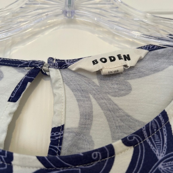 Boden White/Blue Paisley Floral Dress with Short Puff Sleeves Size 14 Vacation! - Picture 5 of 7